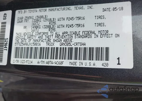 2018 Toyota Tacoma Sr5 V6 из США, поврежденный, VIN 5TFSZ5AN8JX150016